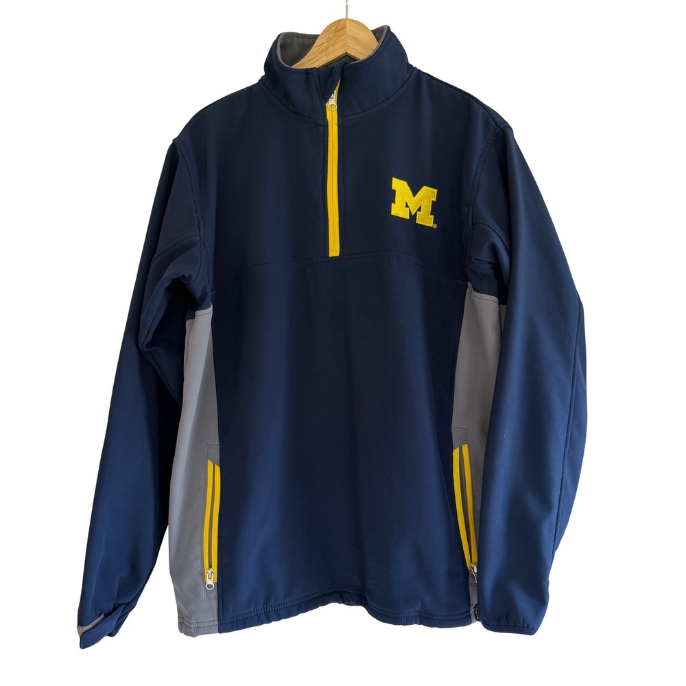 ProEdge Michigan Wolverines Mens Navy Blue 1/4 Zip‎ Softshell Jacket Medium